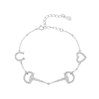 Horseshoe, Snaffle Bit & Heart CZ Bracelet